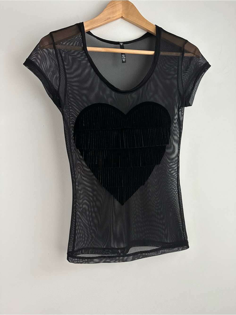 Vintage Black Sheer Heart Mesh Top